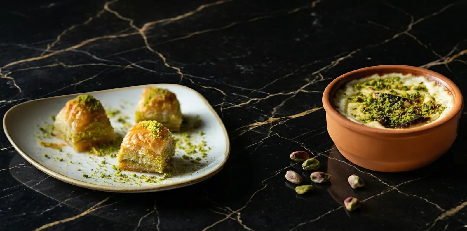Baklava and kunafa with Turkish coffee